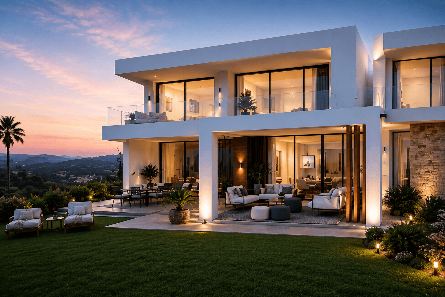 Luxury villa at dusk